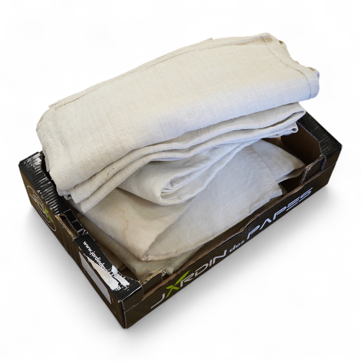 Eight French beige linen provincial sheets, two very coarse earlier linen sheets, the other six later not as coarse.